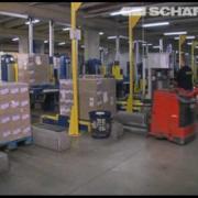 High bay warehouse, storage and retrieval machine, compact crane at Netto